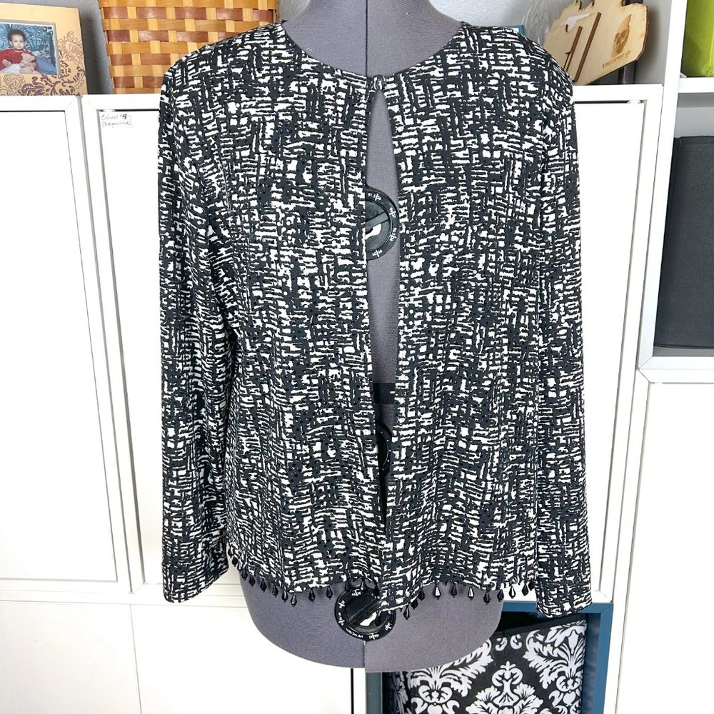 MSK Black and White Sequin & Beaded Cardi